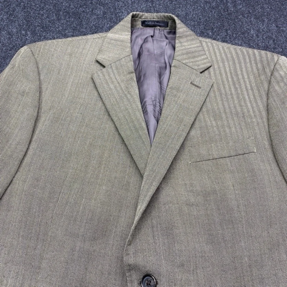 Christian Dior Mens 46R Olive Green Herringbone Blazer Sport Coat Jacket